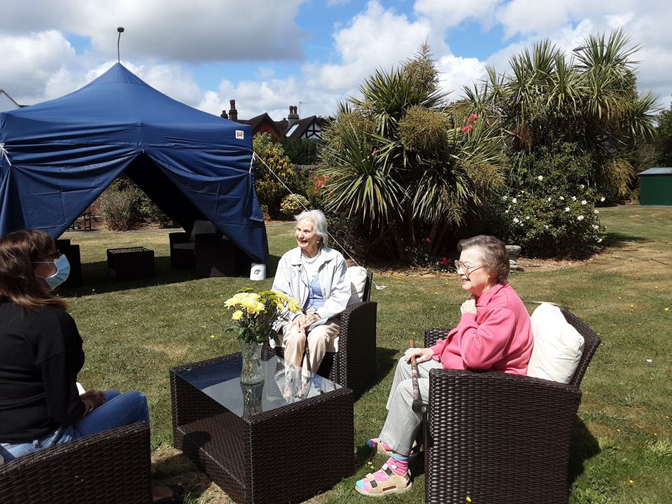 social distanced outdoor care home visit at MHA