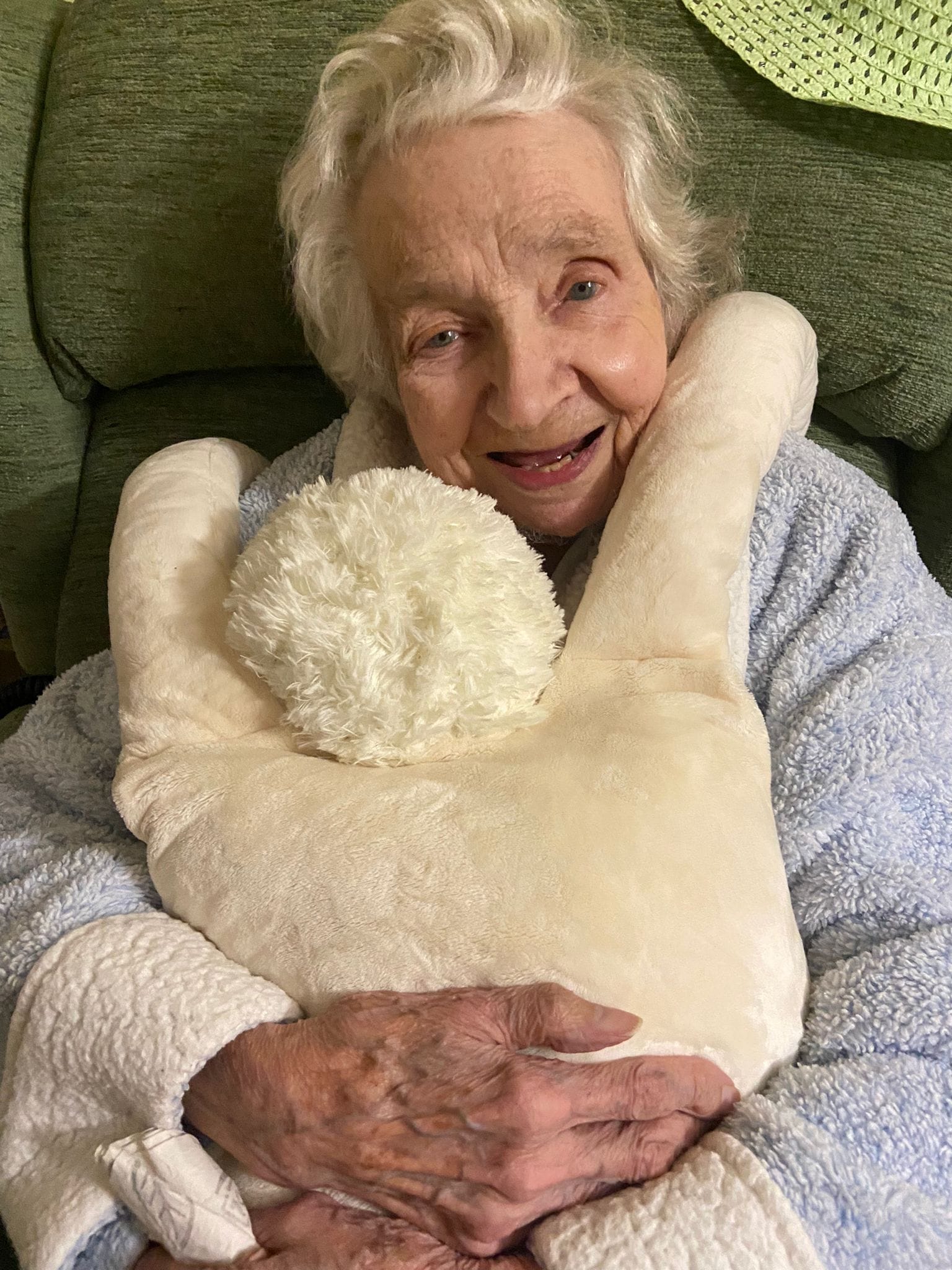 Resident Sheila Duthie with the doll